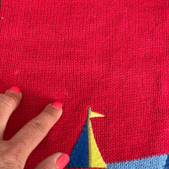 Quacker Factory Lighthouse Red Knit Sweater Sailboat Short Sleeve Women Medium - Picture 13 of 16